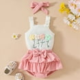thumbnail image 4 of TOWED22 Baby Girl Clothes Infant Summer Outfits Set Ruffle Sleeve Romper Floral Pants 3PCS Bodysuit +Shorts +Headband(White,3-6 M), 4 of 9