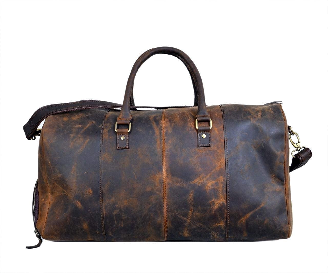 24 Inch Genuine Leather Duffel Travel Overnight Weekend Leather Bag Sports Gym Duffel for Men