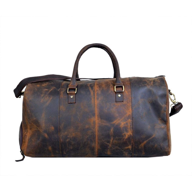 24 Inch Genuine Leather Duffel Travel Overnight Weekend Leather Bag Sports  Gym Duffel for Men