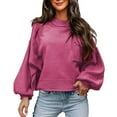 thumbnail image 2 of Duoif Sweaters for Women Trendy Women's 2025 Long Sleeve Crewneck Sweater Casual Solid Color Ribbed Hem Knitwear Pullover Cropped Women's Sweaters Womens Tops Watermelon Red XL, 2 of 6