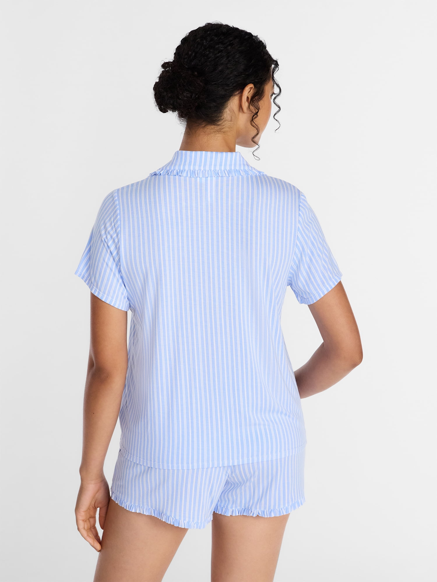 Joyspun Women’s Modal-Blend Ruffle Trim Notch Collar Top and Shorts Pajama Set, 2 Piece, Sizes XS-3X