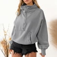 thumbnail image 7 of Women Oversized Half Zip Hoodie High Neck Drawstring Sweater Y2K Long Sleeve Pullover Casual Sweatshirt with Pockets, Light Grey, L, 7 of 7