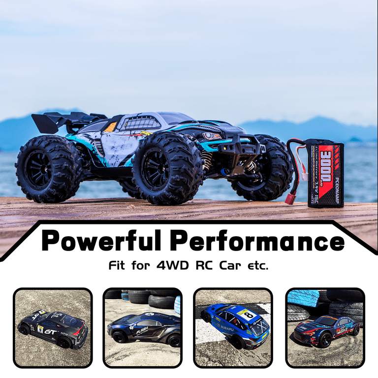 7.4V Li ion Battery 3000mAh 2S with Deans T Plug Rechargeable High Capacity RC Battery Fit for WLtoys 4WD High Speed RC Cars and Most 1 10 1 12 1 16 Scale RC Cars Trucks with