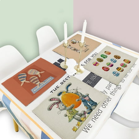 

Cartoon Place Mat All Match Linen Heat Resistance Rabbit Pattern Place Pad for Coffee Shop