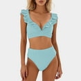 thumbnail image 2 of Swimsuits for Women High Waist Striped Print Bikini Set Ruffle Trim Sexy Two Piece Mint Green Women's Swimwear XS, 2 of 5