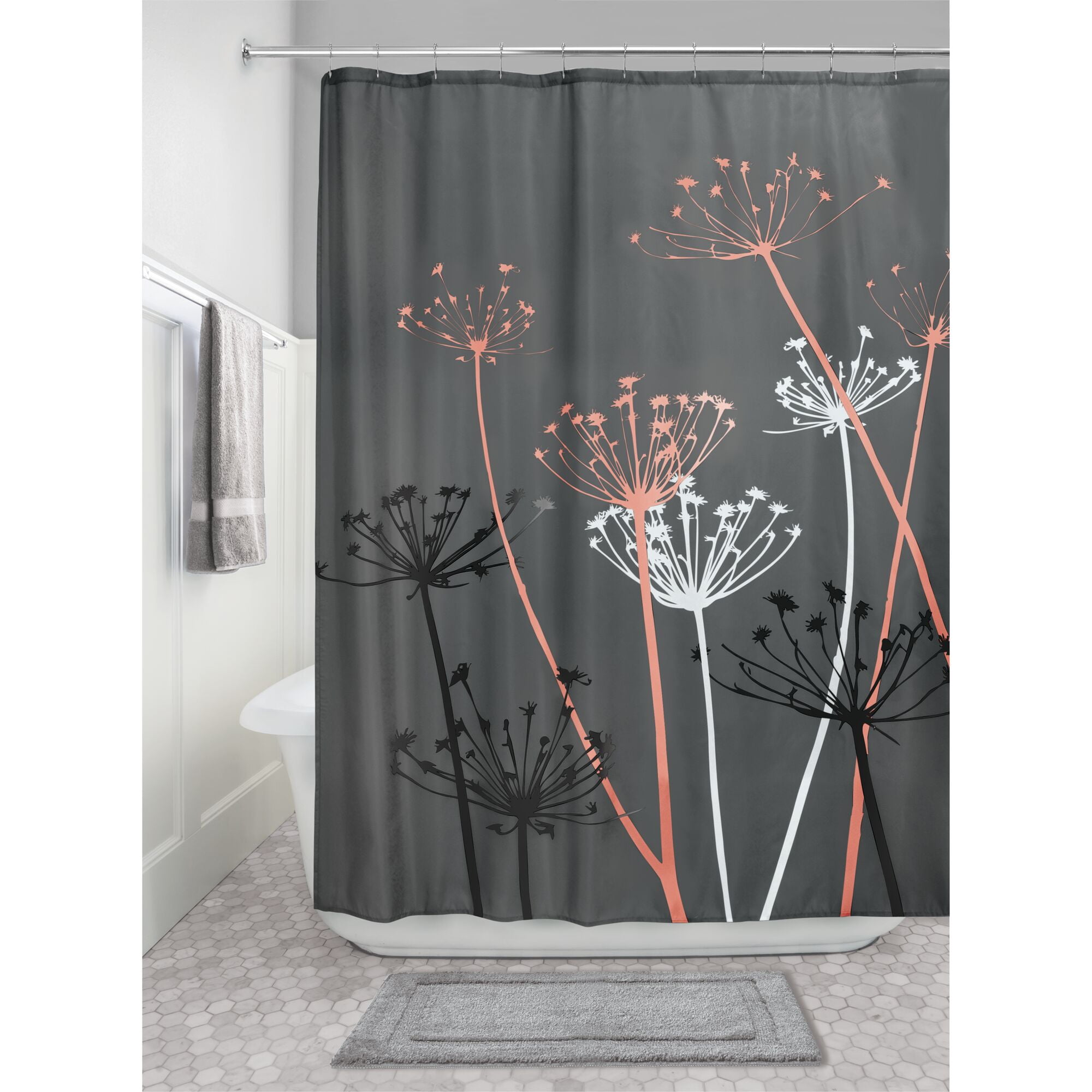 Thistle Shower Curtain Gray Blue Polyester Waterproof &12 Rings Bathroom Decor 