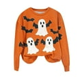 thumbnail image 2 of Fznquz Graphic Womens Blouses Casual Halloween Orange Cute Shirt Ghost Print Crewneck Long Sleeve Womens Fashion, 2 of 4