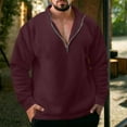 thumbnail image 2 of Momasggi Mens Quarter Zip Sweatshirt Casual Long Sleeve Stand Collar Pullover Tops Fashion Solid Color Sweatshirts Wine 3XL, 2 of 7