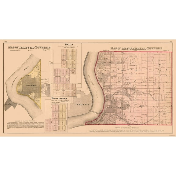 Historic City Map - Nauvoo Tioga Breckenridge Montebello Illinois - Andreas 1874