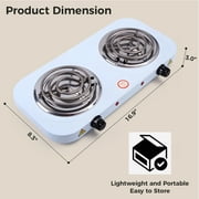 Portable 2000W Electric Double Burner 110V Hot Plate Heating Cooktop Camping Dorm Stove Cooker with Plug (White)