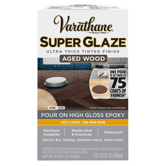 Varathane 363904 Super Glaze Pour-On High Gloss Epoxy, Quart, Aged Wood