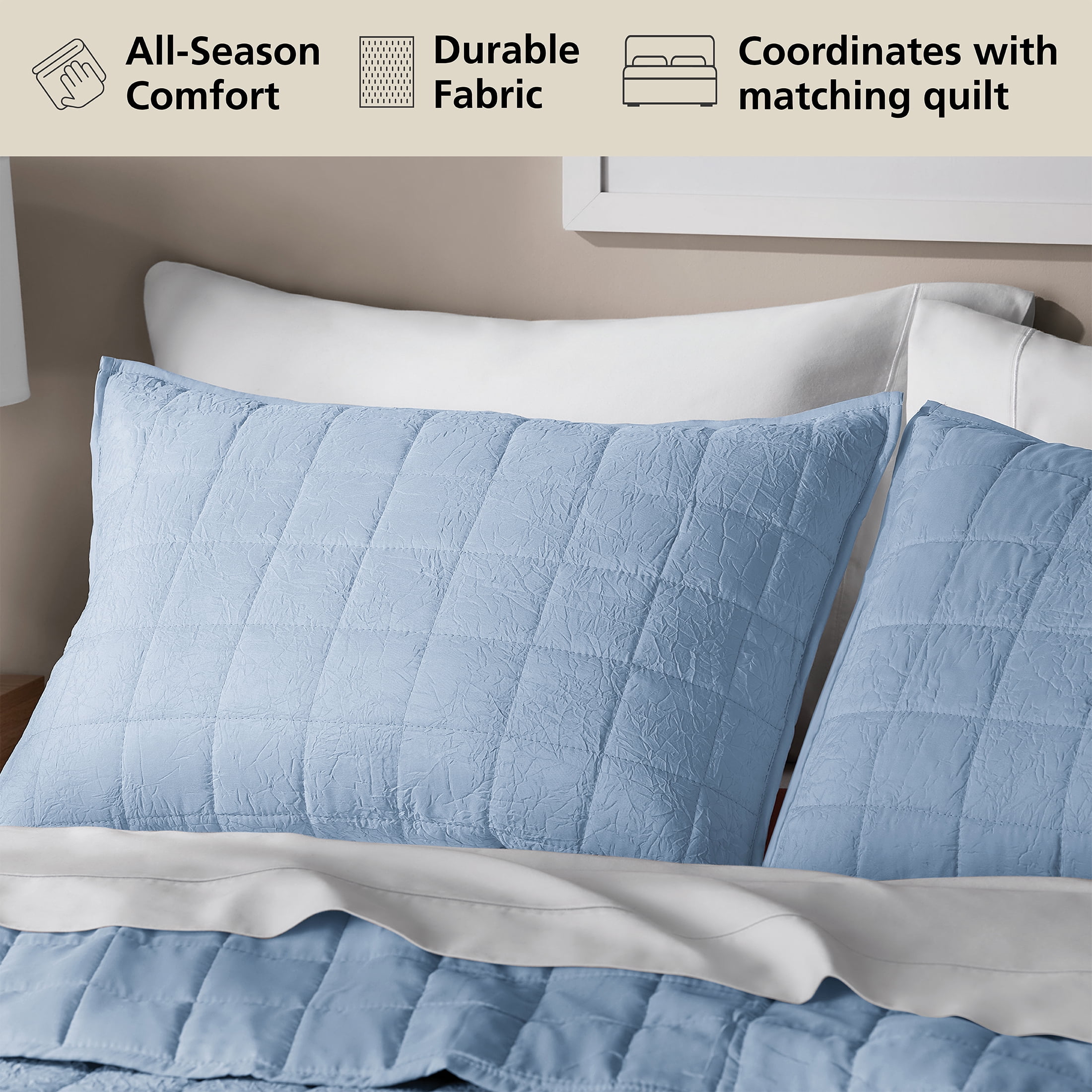 Mainstays Crinkle Pillow Sham, King, Light Blue, 1 Pack