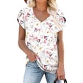 thumbnail image 2 of USSUMA Womens Summer Tops Trendy V Neck Comfy Petal Sleeve T Shirts for Women Short Sleeve Blouses Tops Dressy Striped Floral Print Tunic Plus Size Shirts for Women, 2 of 5