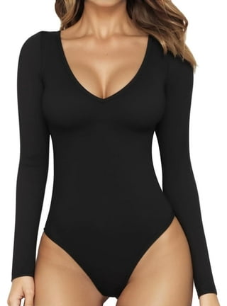 REORIA Women Square Neck Bodysuit Sexy Long Sleeve Ribbed Corset Tops 