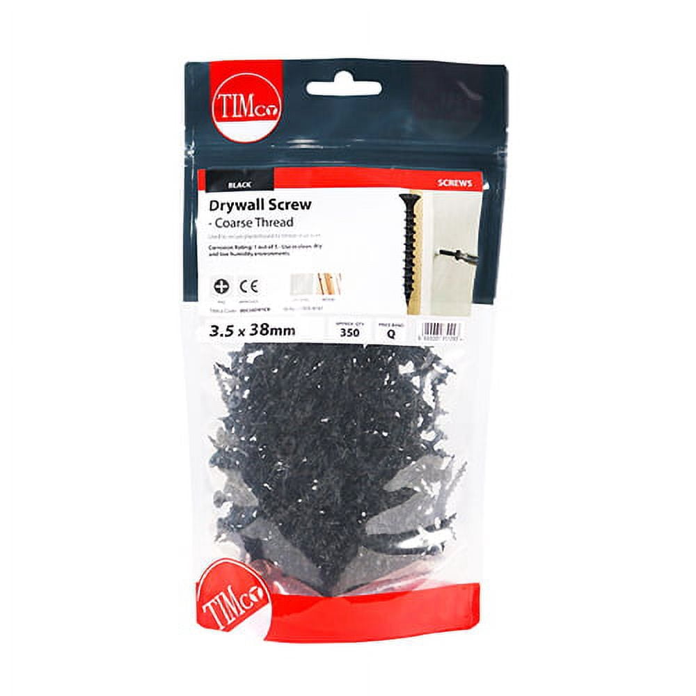 Timco - Drywall Screws - Coarse Thread - PH - Bugle - Black (Size 3.5 x 38 - 350 Pieces)