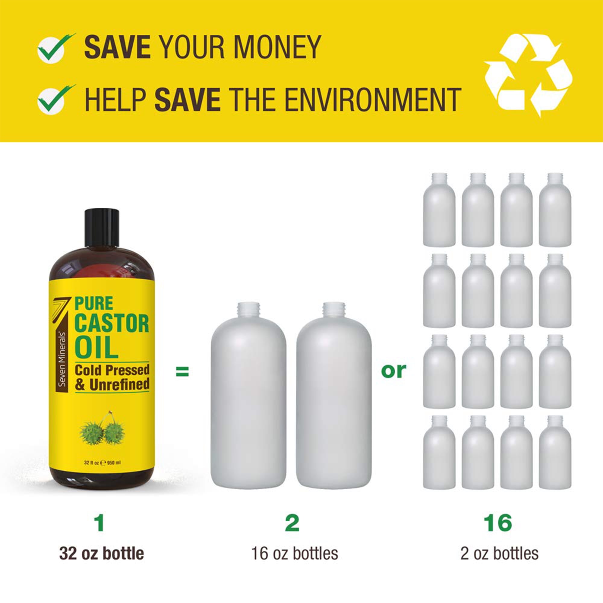 Seven Minerals 32 fl oz Pure Castor Oil - Cold Pressed, Unrefined