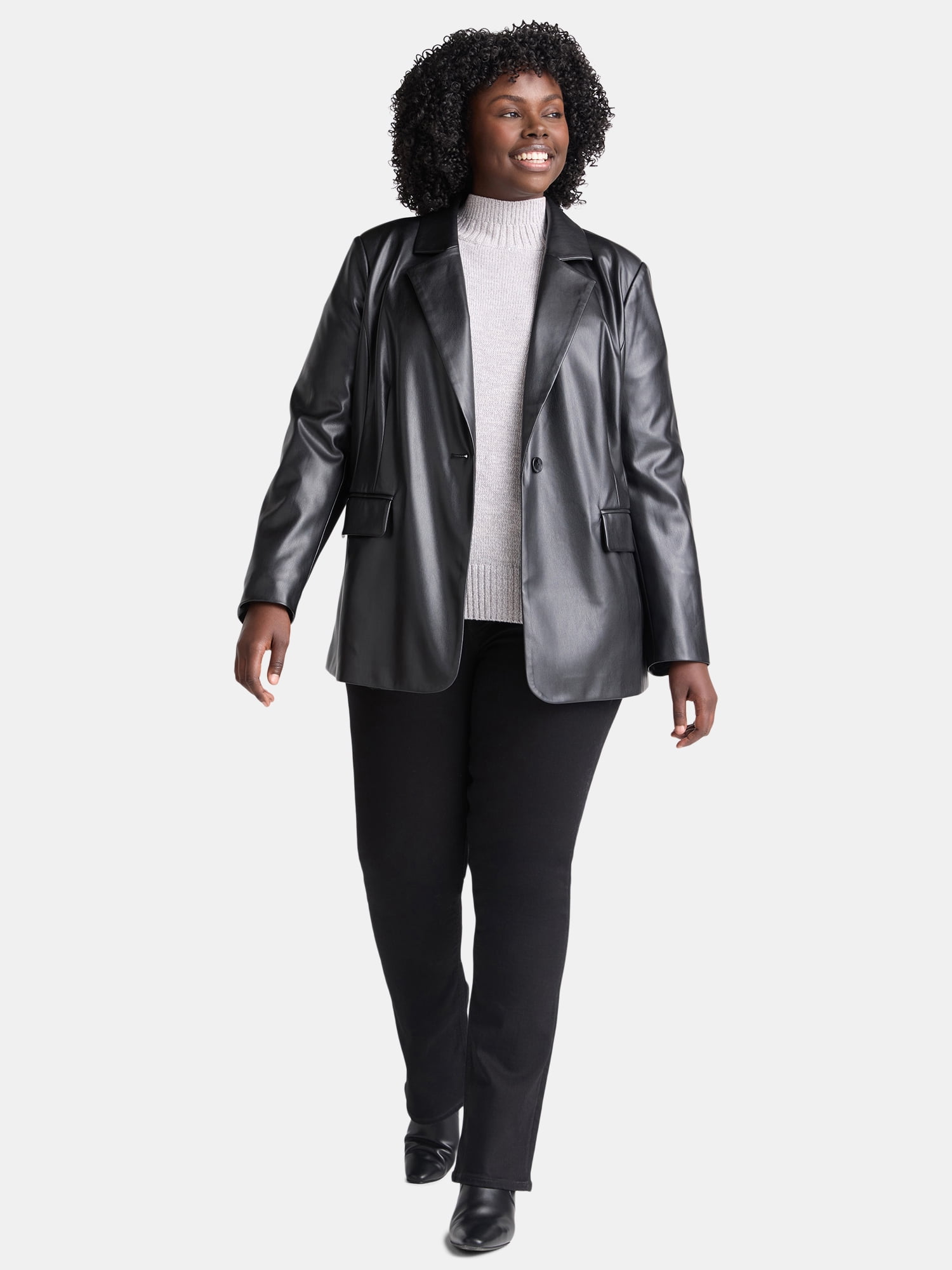 Terra & Sky Women's Plus Faux Leather Blazer, Sizes 0X-5X