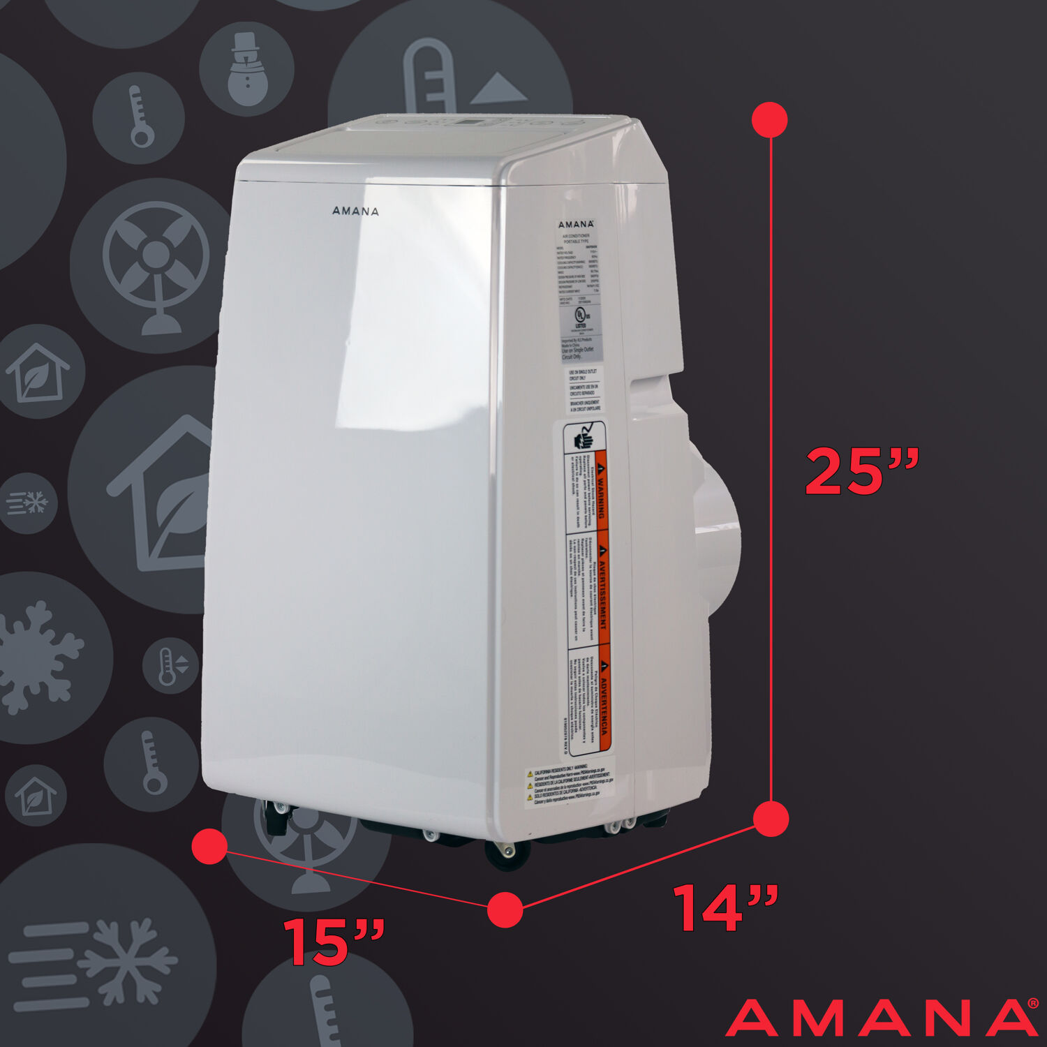Amana 8000 BTU (5500 BTU DOE)115-V 300 Sq. Ft. Portable Air Conditioner/Dehumidifier, White - image 8 of 9
