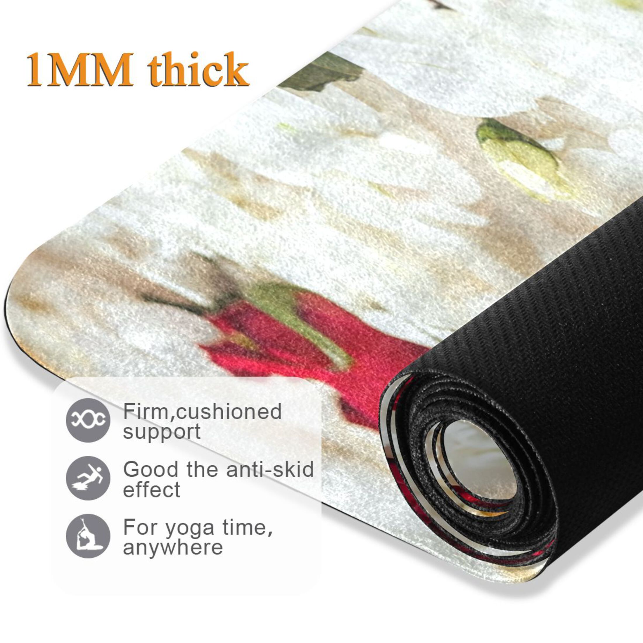 BZSMCE Yoga Mat Women Roses and Gold Rings Fitness Mat