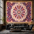 thumbnail image 6 of Floral Mandala on Deep Purple Background, Playful Psychedelic for Boho Decor Lovers, Ornate Bohemian Wall Art, Housewarming Gift, Tapestry Wall Hanging for Living Room and Bedroom, 6 of 7