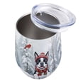 thumbnail image 3 of Playful Boston Terrier Welcomes Winter Snowy Day with Cardinal Bird 12oz Stainless Steel Wine Tumbler Insulated Cup with Lid Gentleman Dog Lover Gifts - 2017, 3 of 5