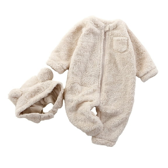 WOYY Girls Jumpsuit Zipper Soft Flannel Romper Onesies with Hood, Sizes 0-3M