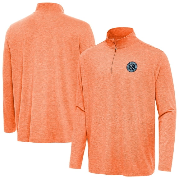 Men's-Antigua  Heather Orange New York City FC Hunk Quarter-Zip Pullover