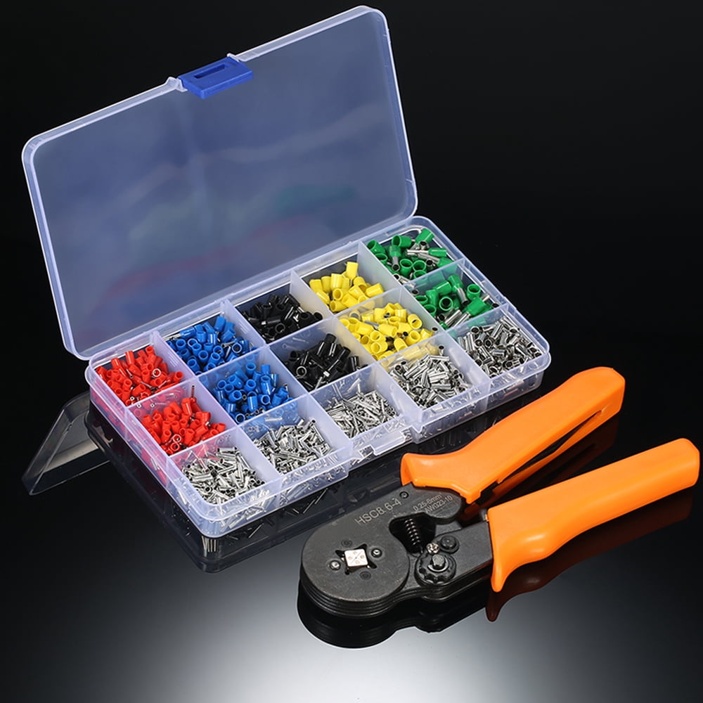Self Adjustable Professional Cable Wire Crimper Crimping Pliers Tool Ferrule Crimpers 0.25-6.0mm² + 1640pcs Copper Insulated Cord Pin End Crimp Terminals Electrical Wire Connector