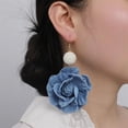 thumbnail image 3 of Camellia Flower Dangle Earrings for Women Cowboy Statement Big Exaggerated Fabric Hoop Huggie Blue Floral Studs Gold Plated Long Drop Dangling Earring Fashion Jewelry Gifts, 3 of 12
