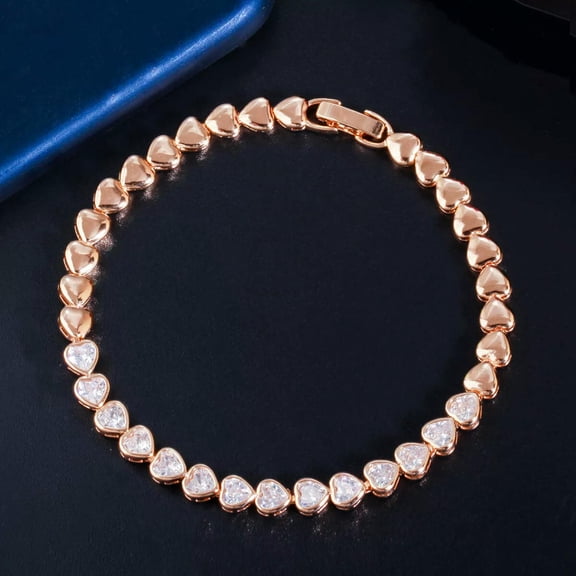 Cute 585 Gold Color Love Heart Shape CZ Tennis Bracelet Bangle for Best Friends