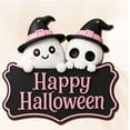 thumbnail image 2 of Kdkad Halloween Welcome Sign for Front Door, Ghost Wooden Wreaths with Hanging Chains for Halloween Decorations Outdoor, Pink Black Halloween Wall Decor for Halloween Party Supplies, 2 of 7