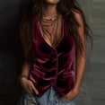 thumbnail image 2 of VEKDONE Women's Velvet Vest Deep V Neck Elegant Button Down Vest Summer Sleeveless Y2K Waistcoat Slim Fit Tunic Tops Wine XL, 2 of 7