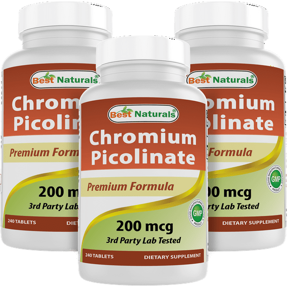 3 Pack Best Naturals Chromium Picolinate 200 mcg 240 Tablets