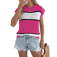 thumbnail image 2 of Women'S Summer Casual Loose Knit Sweater Color Block Stripe Round Neck Short Sleeve Vacation Top Rose Red XL, 2 of 6