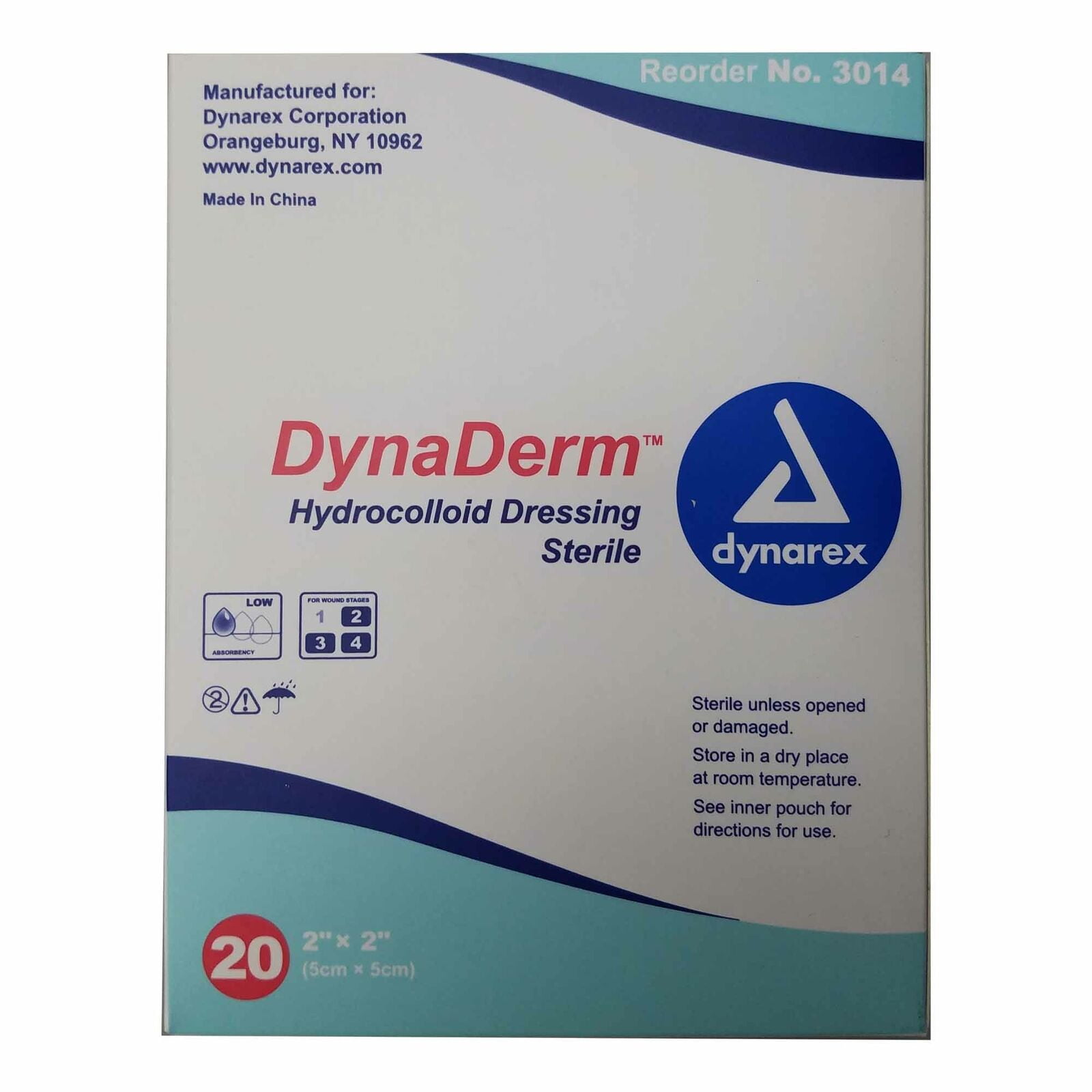 Dynarex Dynaderm Hydrocolloid Dressing Pads 2' x 2' Sterile Pad - 20 Pack
