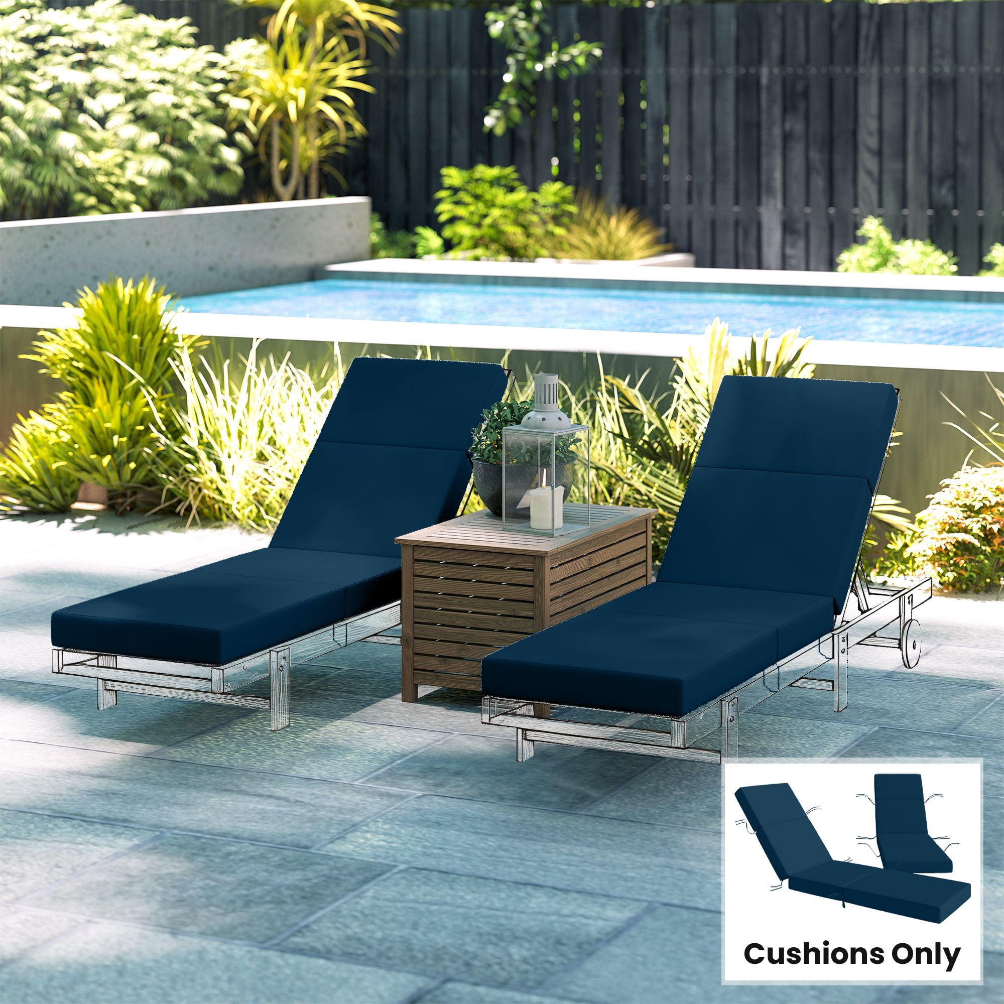 Alvantor Set of 2 Chaise Lounge Cushion 4" Lounge Chair Cushion for Outdoor 21" x 72 ",Navy Blue
