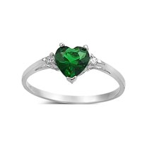 Simulated Emerald Cubic Zirconia Heart Promise Ring 925 Sterling Silver Size 7