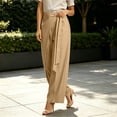 thumbnail image 5 of FEIIBMOYRIA Women's Dress Pants Smooth Drape Elegant High Waist Wrap Front Tie Wide Leg Pants Loose Elegant Daily Office Business Casual Culottes, 5 of 6