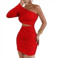 thumbnail image 1 of Vestido Mini de Cóctel con Volantes y Larga para Mujer, Moda 2025, con Hombros Descubiertos y Caderas Estrechas. Rojo S, 1 of 10