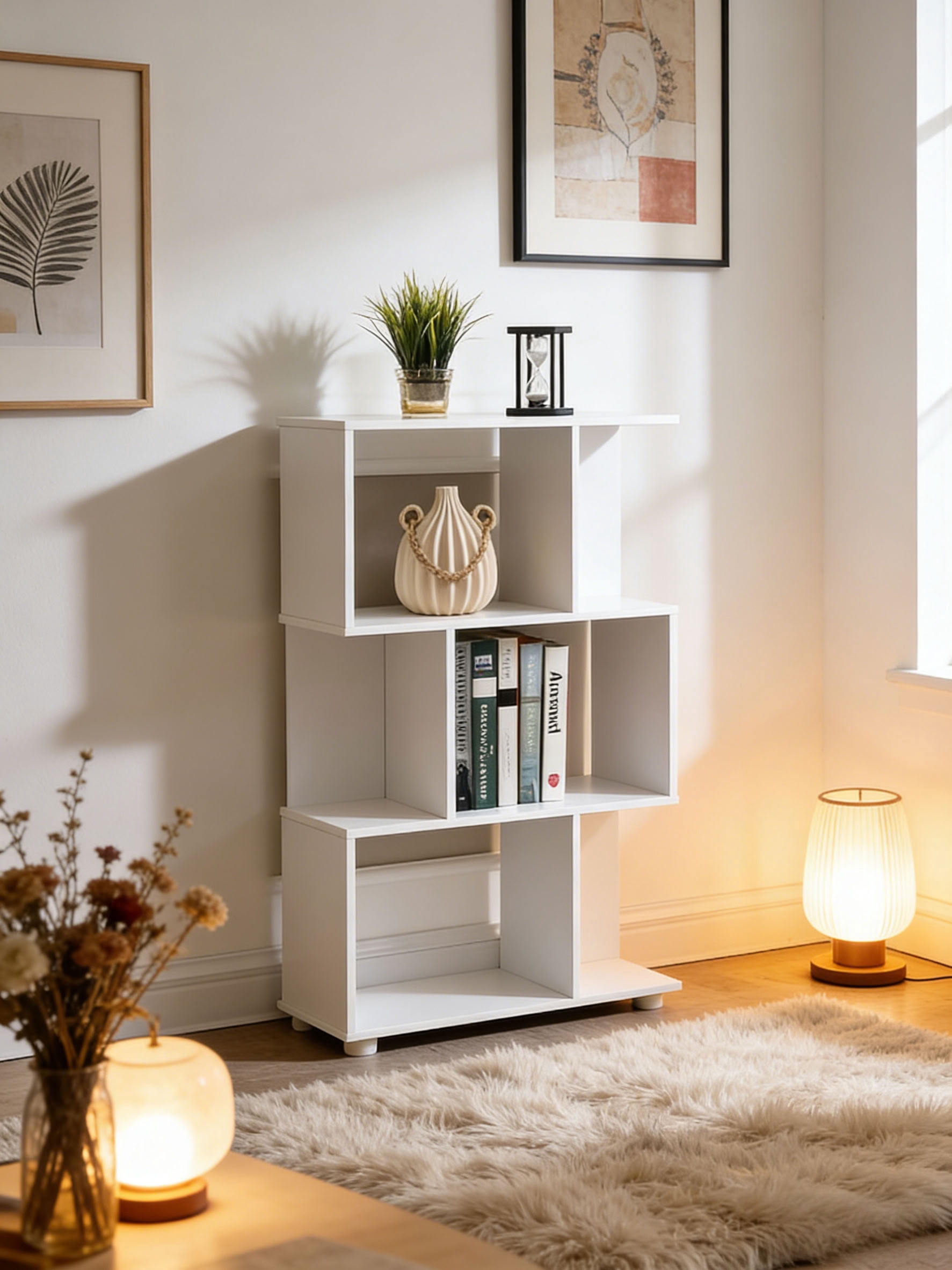 MAYEERTY 3-Tier Staggered Bookshelf, Freestanding Display Storage Shelf Unit for Living Room Bedroom Home Office Small Spaces