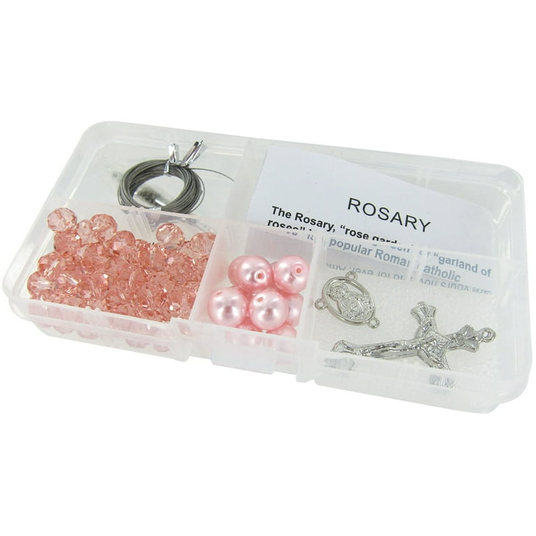 Rosary Kit, Peach Pink Catholic Prayer Beading Kit, First