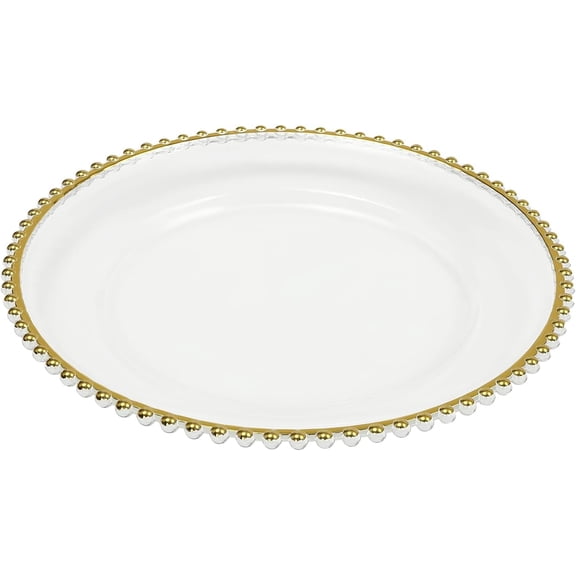 Miumaeov 25 Gold Beaded Round Charger Plates Charger Plates With Beaded Rim Gold Plastic Round Dinner Plate for Weddings Parties and Events