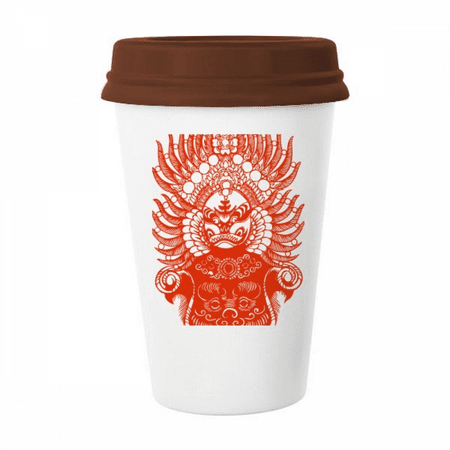 

Peking Opera Red Gongtongguan Paper-cut Mug Coffee Drinking Glass Pottery Cerac Cup Lid