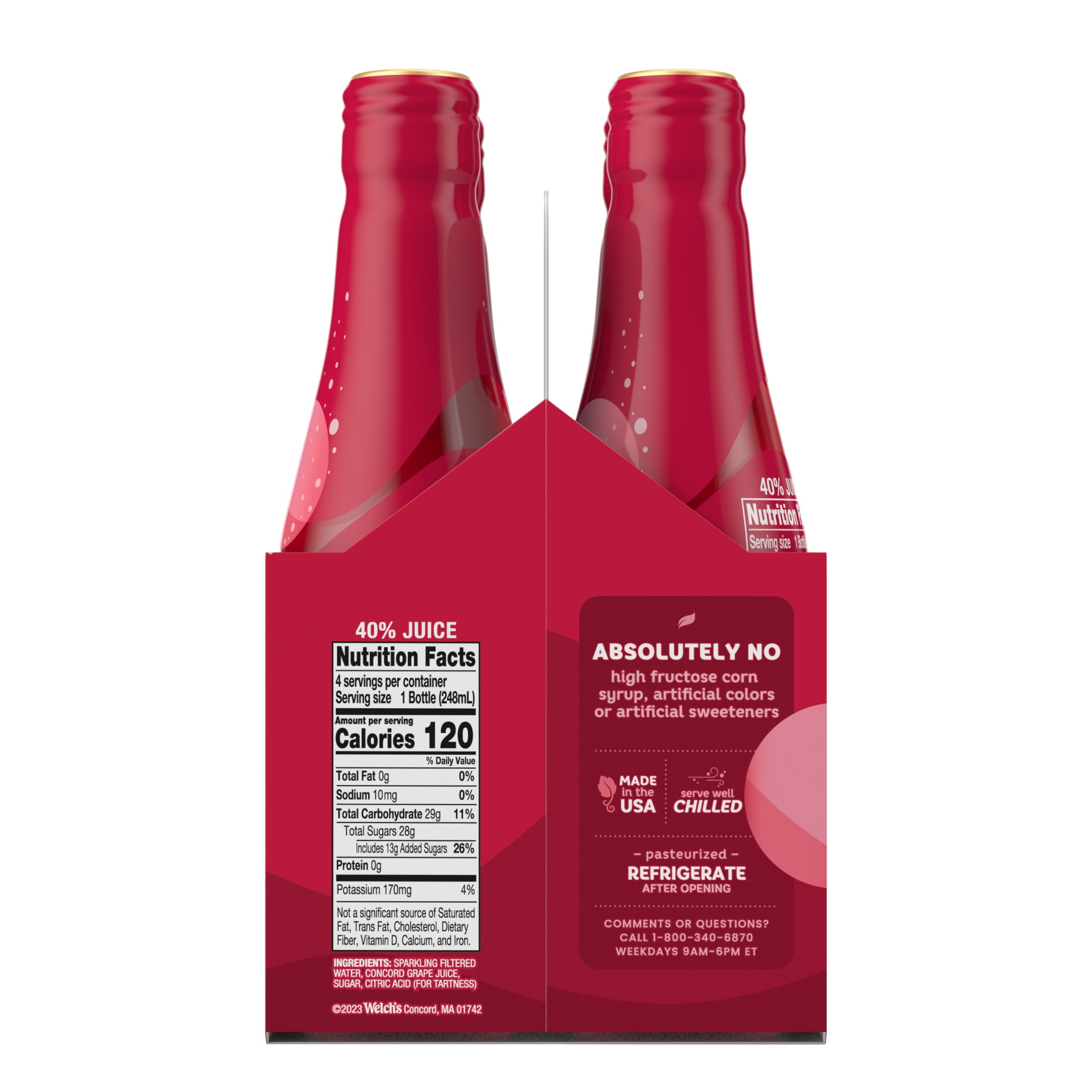 Welch's Non-Alcoholic Sparkling Juice Cocktail, Red Grape, 8.4 fl oz Bottle 4 Pack