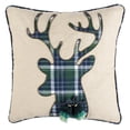 thumbnail image 2 of SAFAVIEH Blitz Christmas Plaid Reindeer 18" x 18" Holiday Pillow, Beige/Green, 2 of 4
