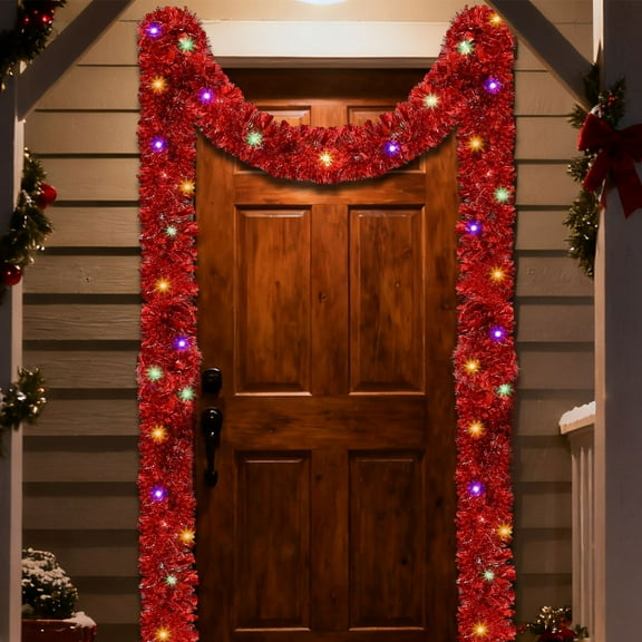 16.5 Ft Christmas Garland with Led, Decorative Plastic Strip With Lights, Lighted LED Door and Window Decoration, Sparkling Hanging Garland for Xmas New Year Home Outdoor Decor