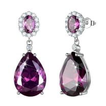 Juwaliy 10Ct Dangling Teardrop Earrings Women February Birthstone Amethyst Purple 925 Sterling Silver Jewelry Birthday Valentine's Day Gift