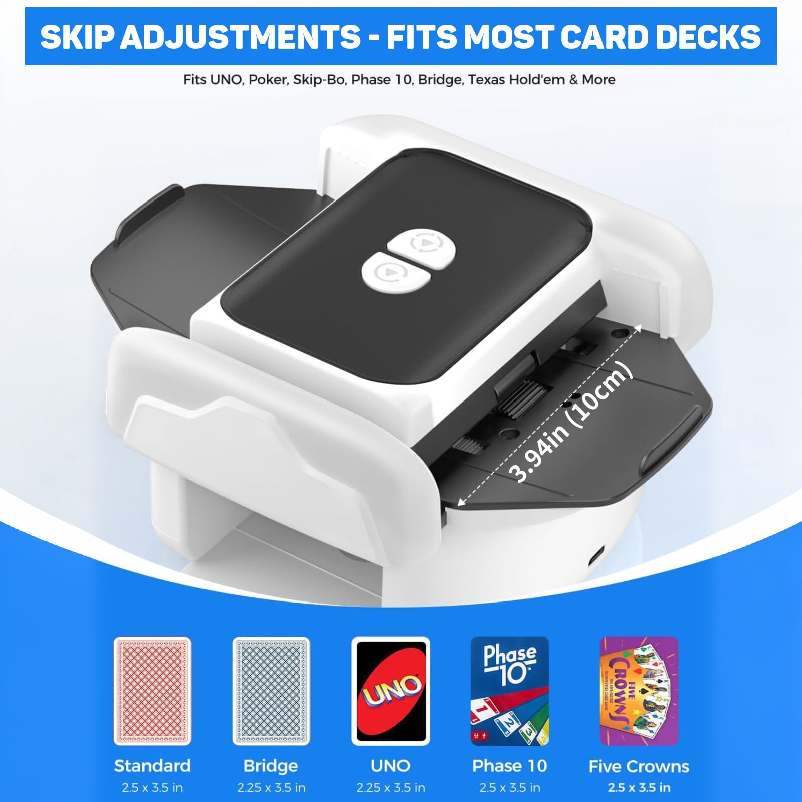 Automatic Card Shuffler for 1-2 Decks, One-Click Shuffling and Manual Mode, Portable Rechargeable (2600mAh) – Compatible with Poker, UNO, Bridge, Spades, Card Games for Adults & Family