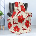 thumbnail image 4 of Christmas Soft Flannel Fleece Throw Blanket, Vibrant Poinsettia Flowers with Galloping Reindeers and Snowflake, Cozy Plush for Indoor and Outdoor Use, 60" x 80", Scarlet Ruby Beige, by Ambesonne, 4 of 5