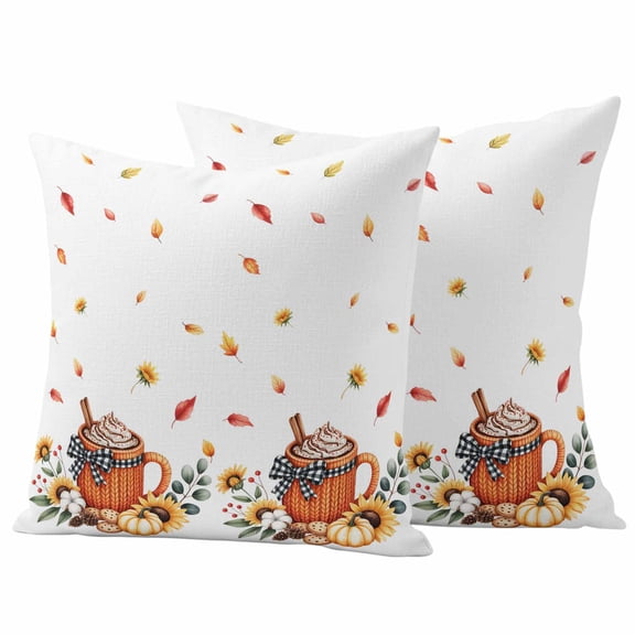 Thanksgiving Outdoor Waterproof Pillow Covers, Fall Sunflower Ice Cream Pumpkin Leaves Decorative Square Throw Pillowcase Sofa Cushion Sham for Patio/Couch/Chair, 24"x24" 2 Pack